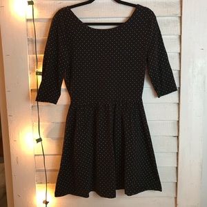 Polka Dot 3/4 Sleeve Cotton Stretch Skater Dress